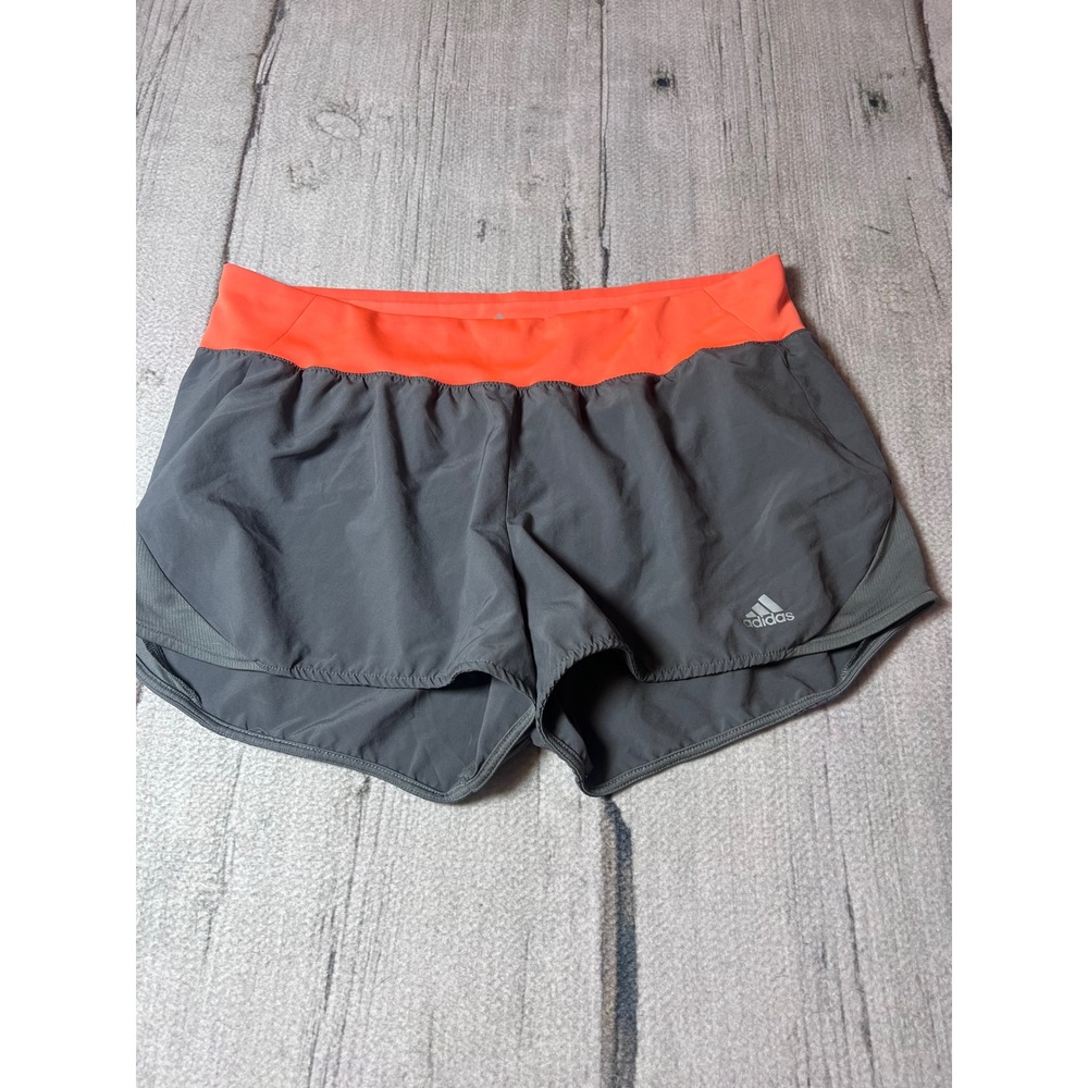 Adidas Climalite Running Shorts Womens XL 3 Inch Grey‎ Neon Orange Athletic Gym